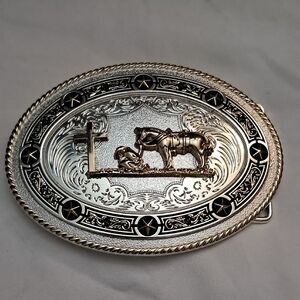 Silver and Black Western Belt Buckle